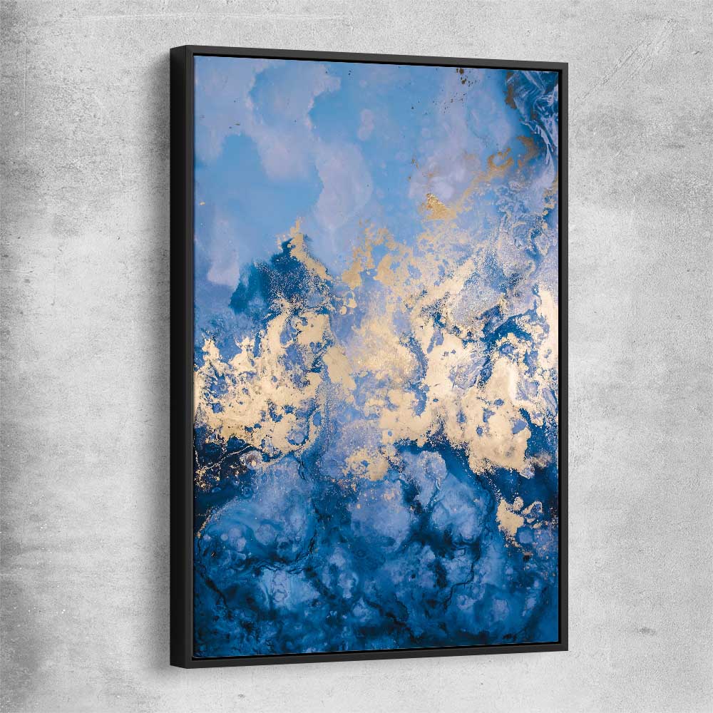 Blue and Gold Flow black framed canvas - part of our high quality canvas abstract wall art collection