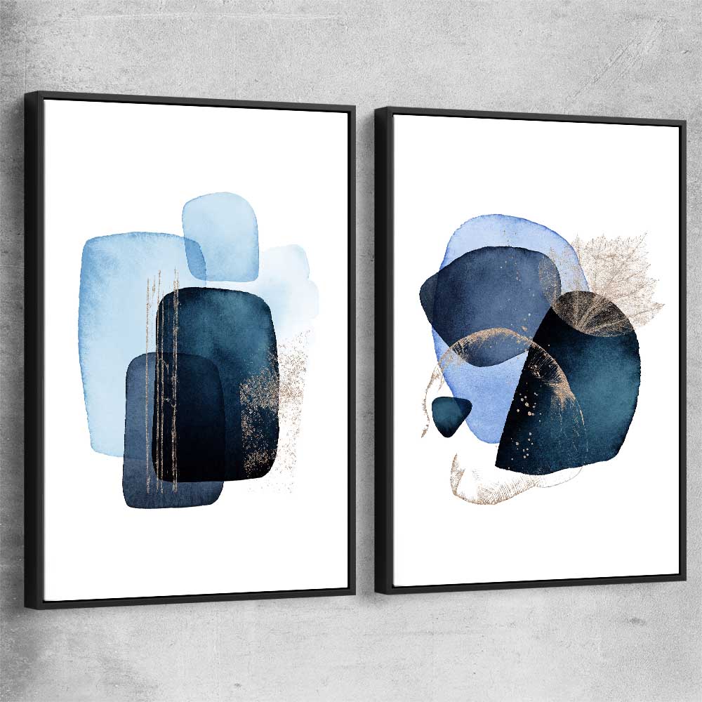 Blue Ivory Pair black framed canvas - part of our high quality canvas abstract wall art collection
