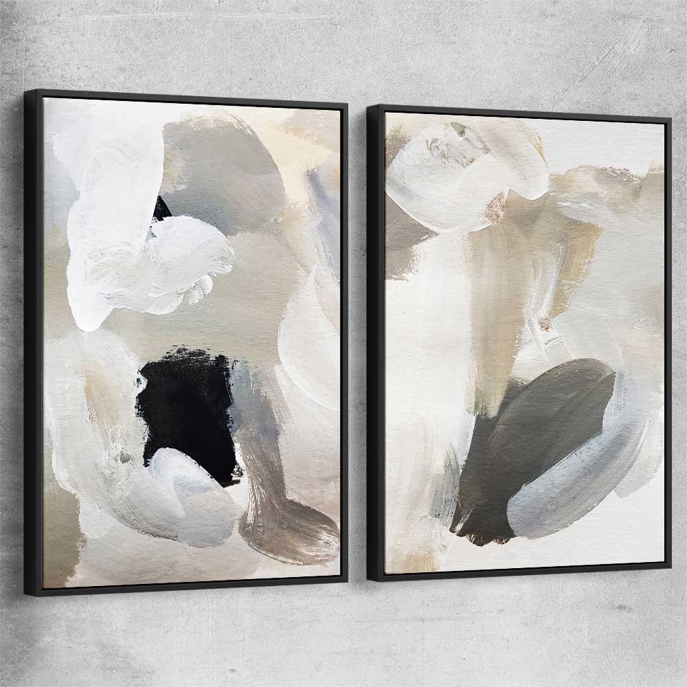Cosy Neutral Pair black framed canvas - part of our high quality canvas abstract wall art collection