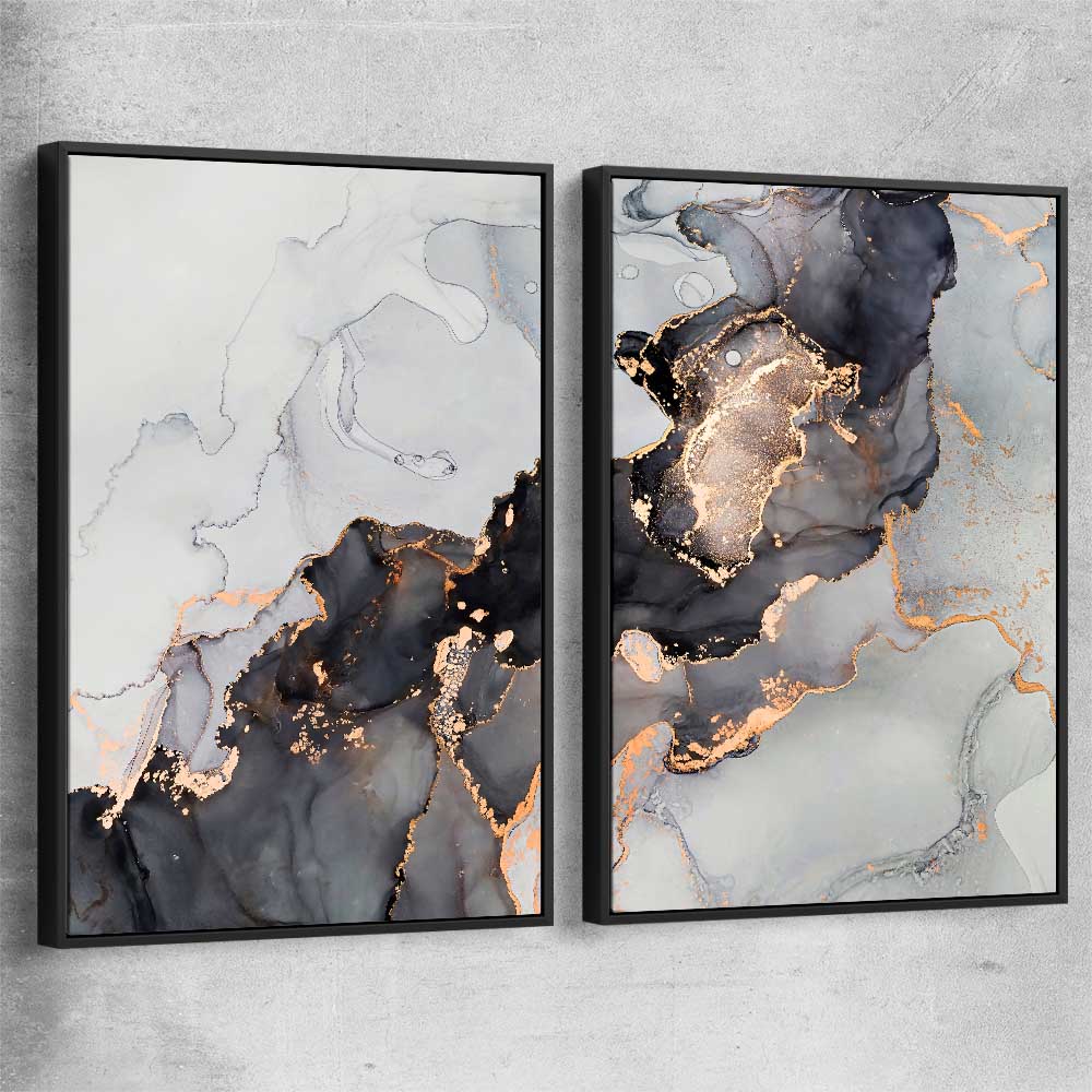 Darkened Gold Pair black framed canvas - part of our high quality canvas abstract wall art collection