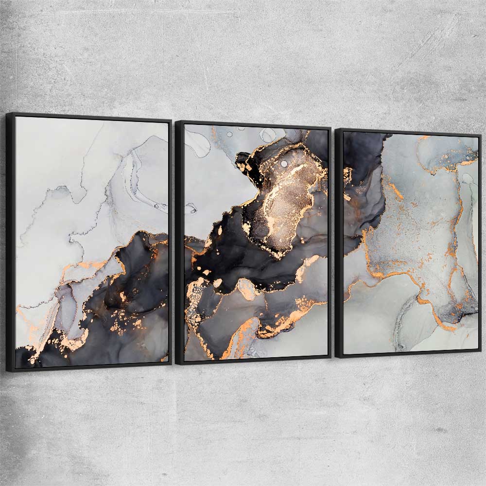 Darkened Gold Set black framed canvas - part of our high quality canvas abstract wall art collection