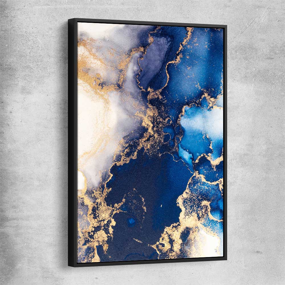 Deep Blue Mist black framed canvas - part of our high quality canvas abstract wall art collection