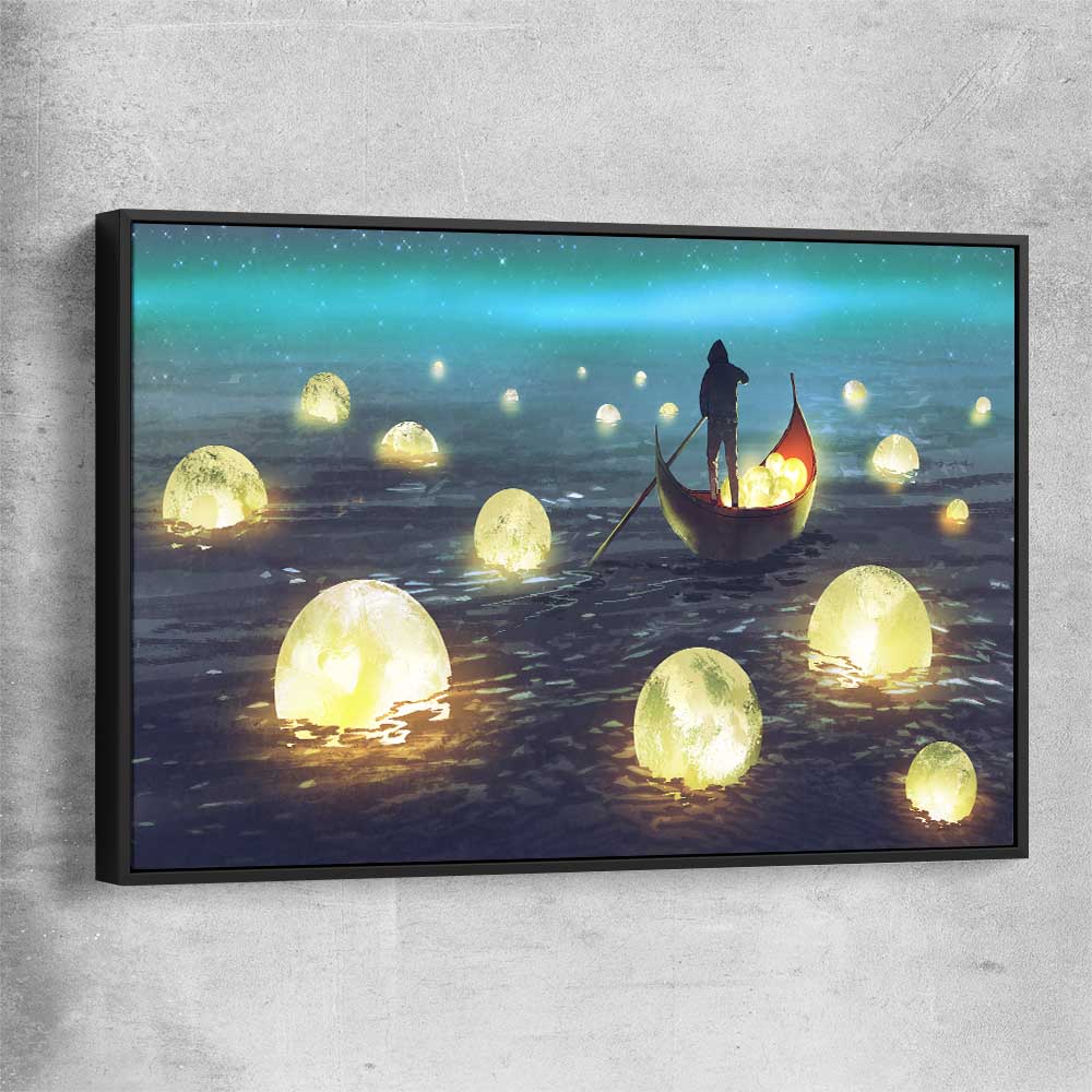 Glowing Moons black framed canvas - part of our high quality canvas abstract wall art collection