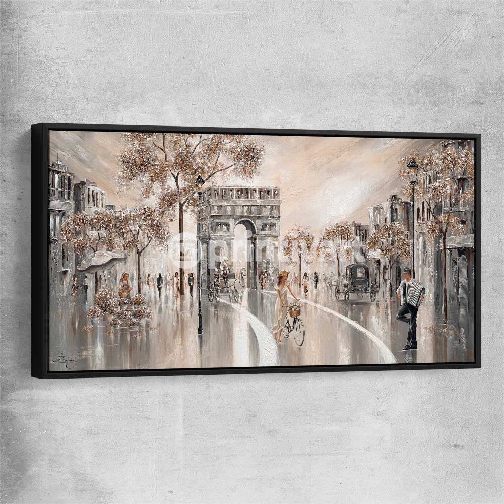 Golden Glimpse, Paris black framed canvas - part of our high quality canvas abstract wall art collection