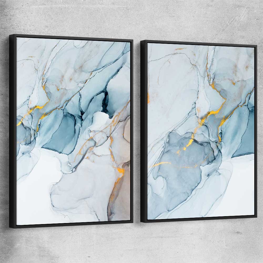 Golden Veins Pair black framed canvas - part of our high quality canvas abstract wall art collection