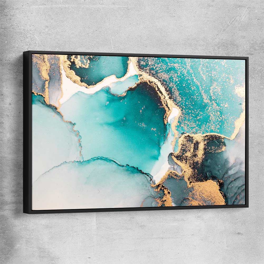 Meandering Turquoise black framed canvas - part of our high quality canvas abstract wall art collection