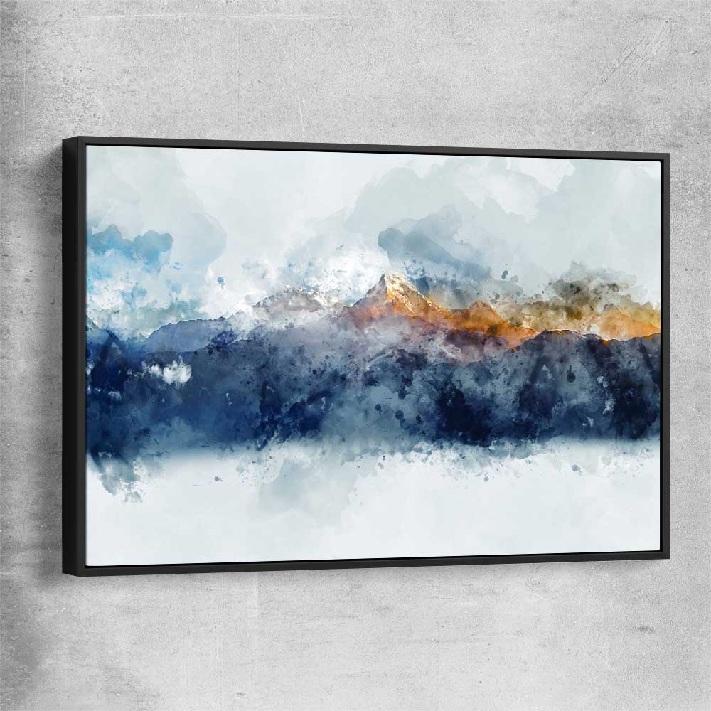 Watercolour Mountains black framed canvas - part of our high quality canvas abstract wall art collection