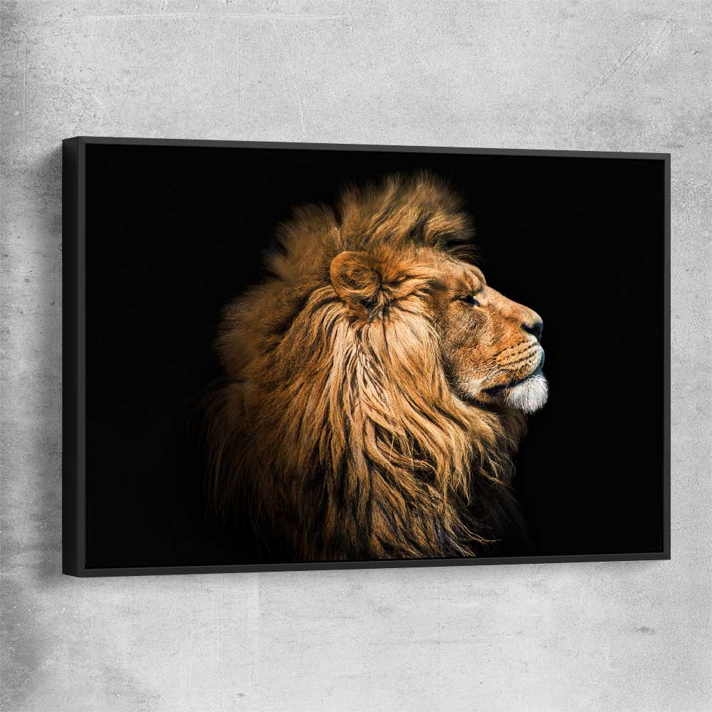 Animal wall art and canvas prints of Lion Mentality with black framed canvas