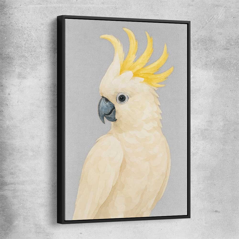 Animal wall art and canvas prints of Sulphur-crested Cockatoo with black framed canvas