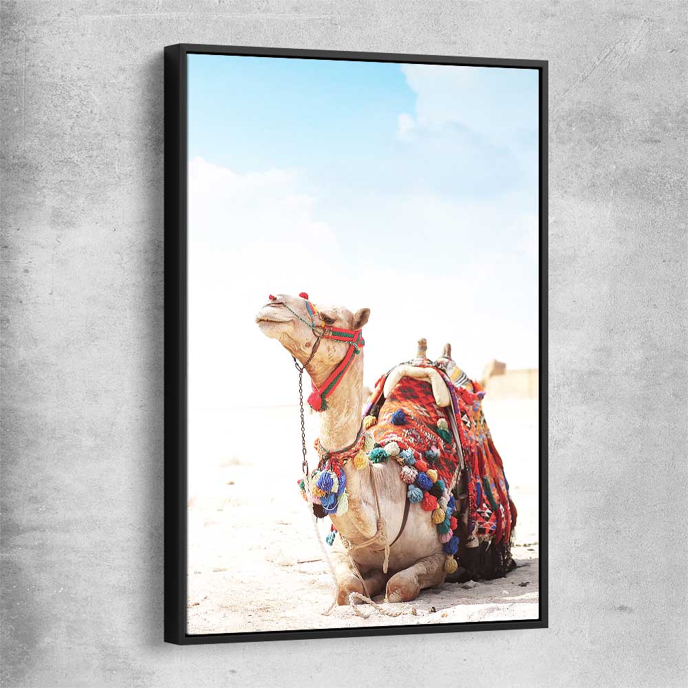 Animal wall art and canvas prints of Vibrant Camel with black framed canvas