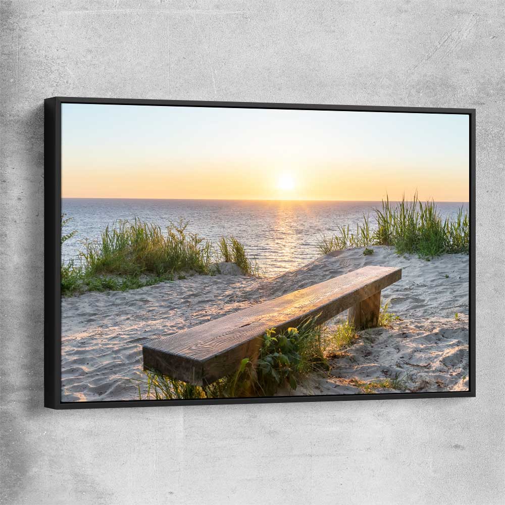 Beach and coastal wall art print of Baltic Sea Sunset with black framed canvas