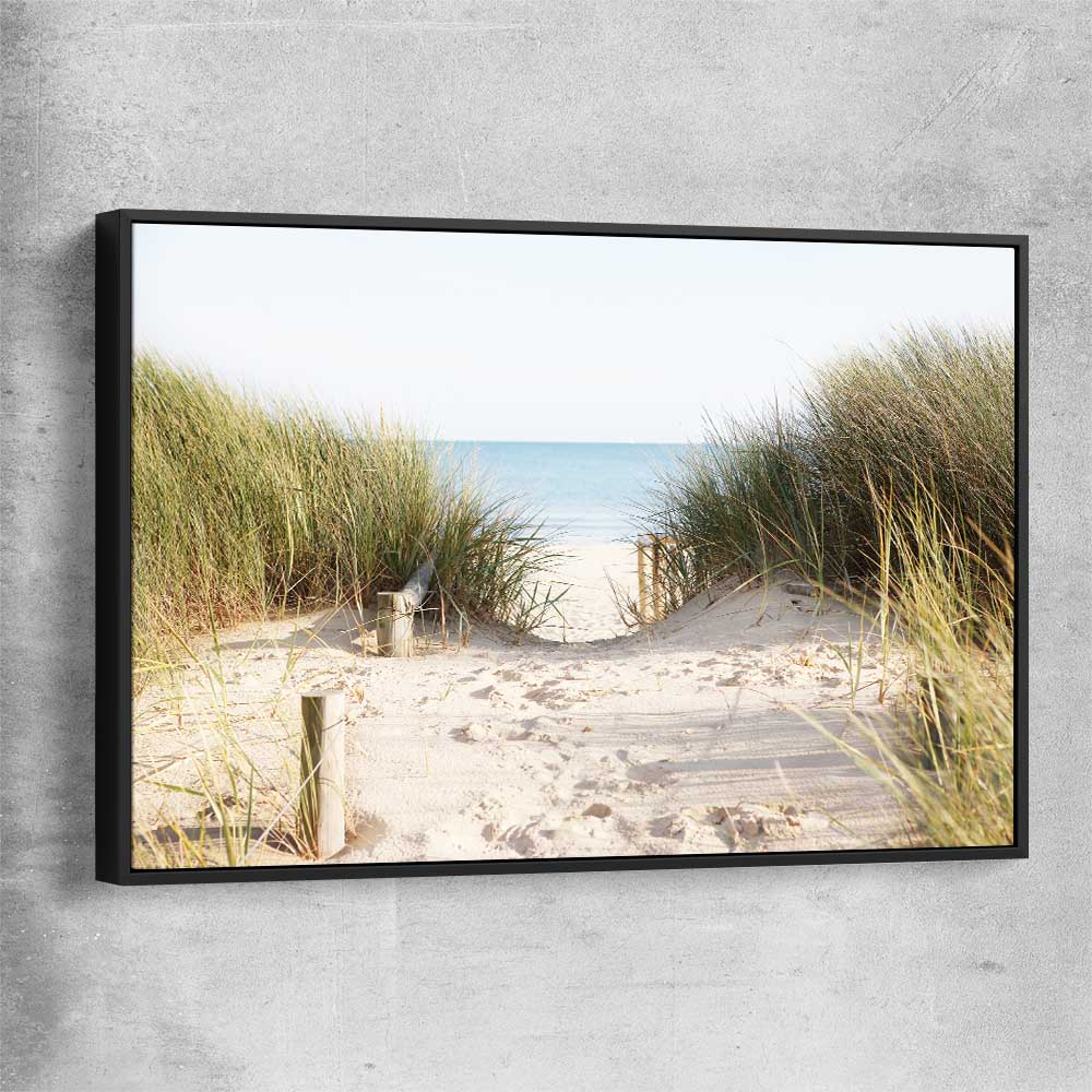Beach and coastal wall art print of Beach Horizon with black framed canvas