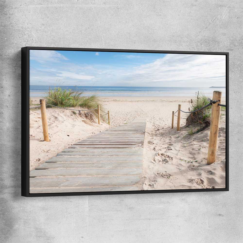 Beach and coastal wall art print of Beautiful Beach Path with black framed canvas