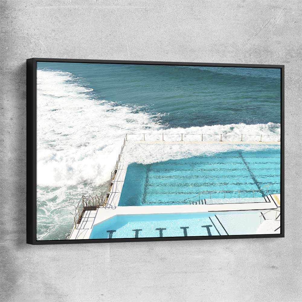 Beach and coastal wall art print of Bondi Iceberg Tide with black framed canvas
