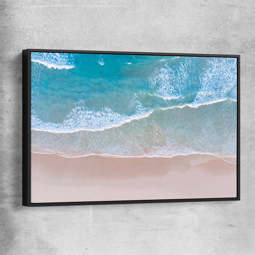 Beach and coastal wall art print of Calm Waves with black framed canvas