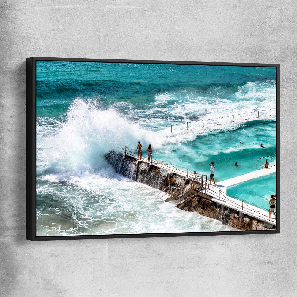 Beach and coastal wall art print of Freezing Icebergs with black framed canvas