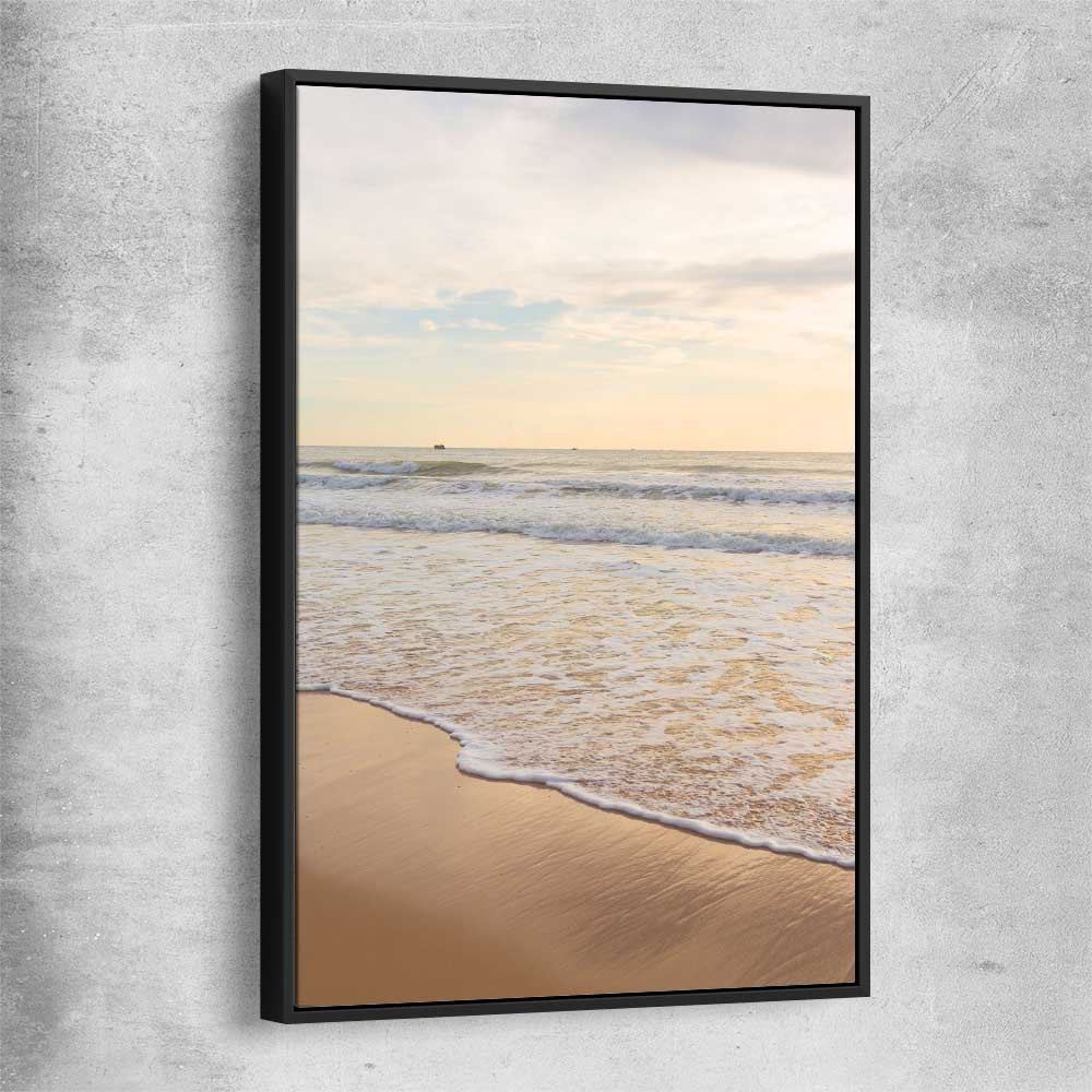 Beach and coastal wall art print of Gentle Tide with black framed canvas