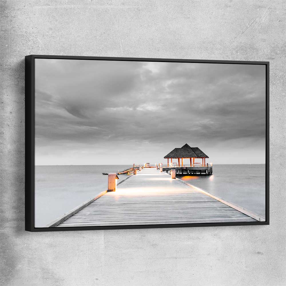 Beach and coastal wall art print of Malediven Storm with black framed canvas