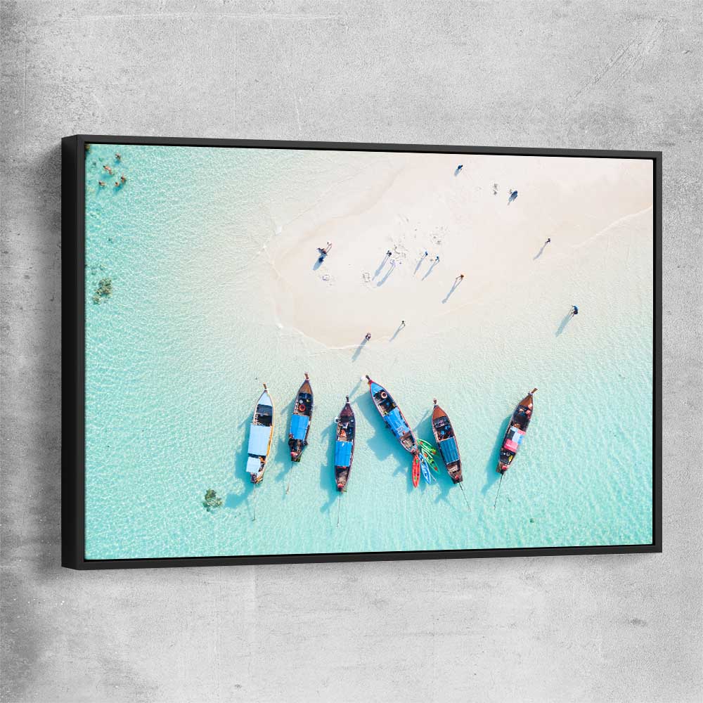 Beach and coastal wall art print of Phuket Aerial with black framed canvas