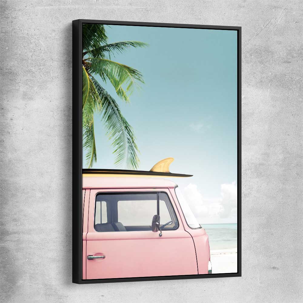 Beach and coastal wall art print of Pink Combi with black framed canvas