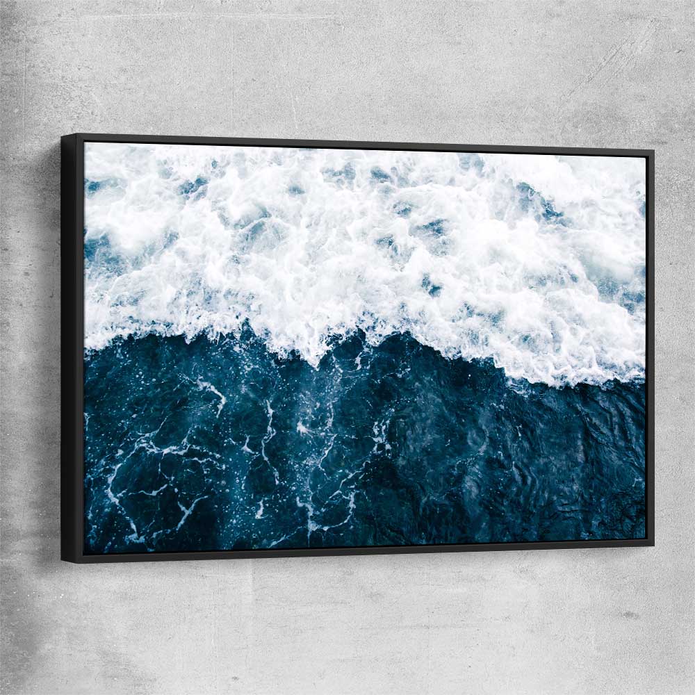 Beach and coastal wall art print of Refreshing Waves with black framed canvas