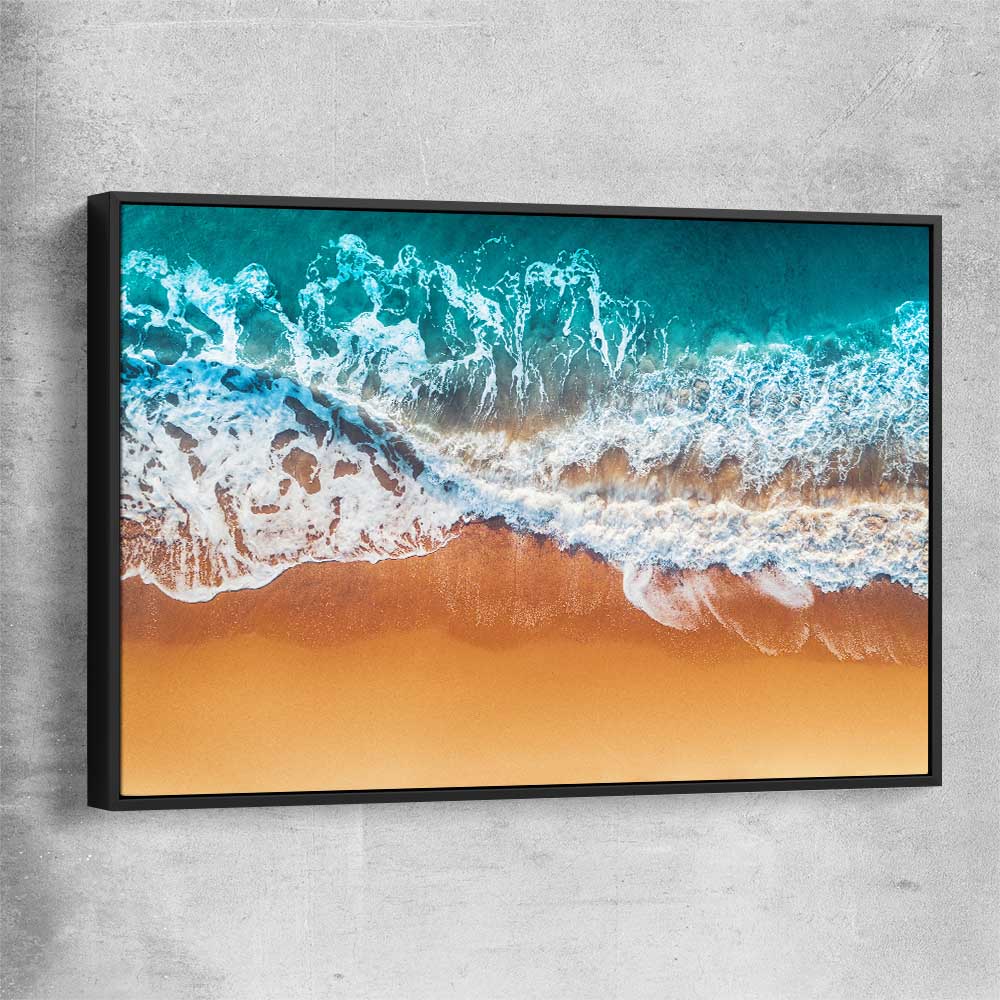 Beach and coastal wall art print of Sandy Waves with black framed canvas