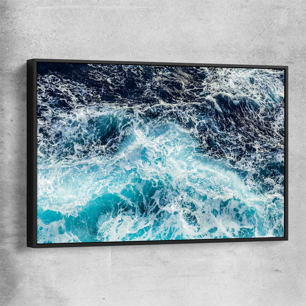 Beach and coastal wall art print of Sea Waves with black framed canvas