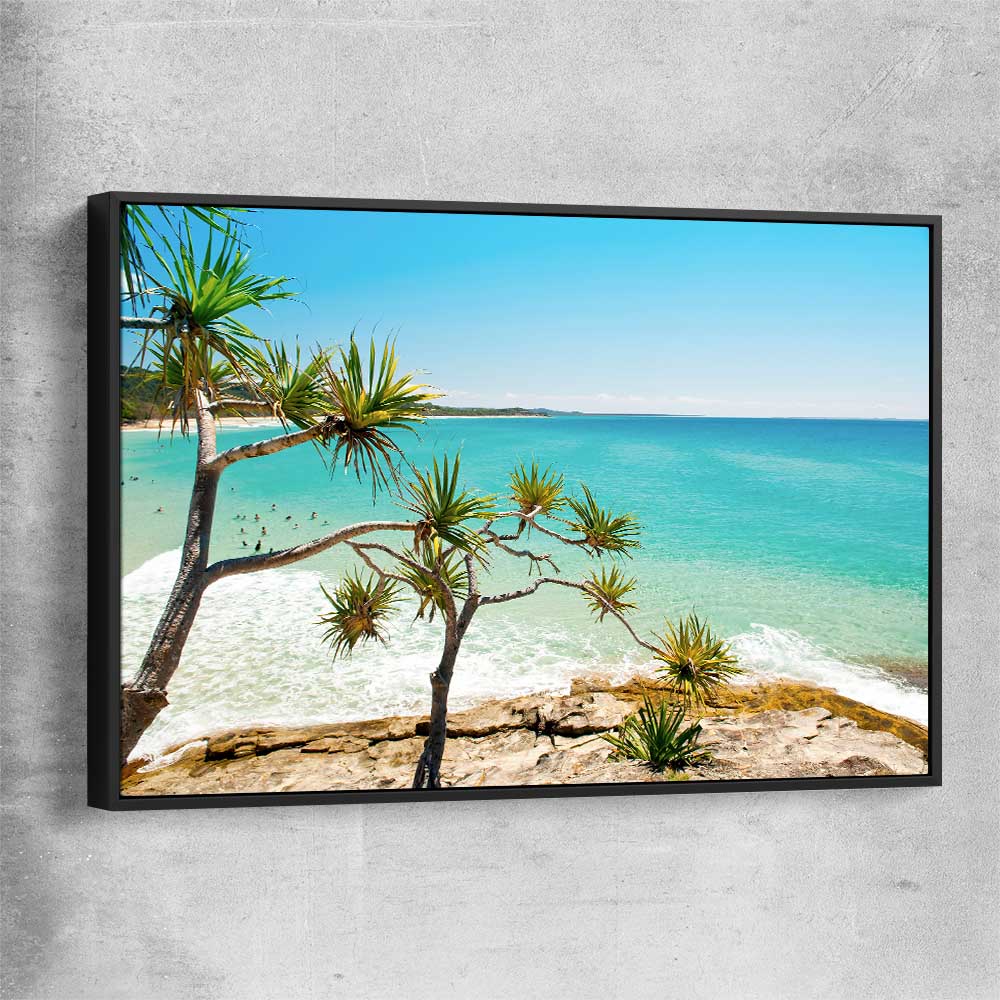 Beach and coastal wall art print of Stradbroke Island Beach with black framed canvas