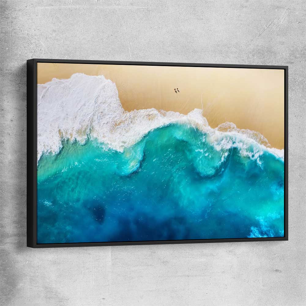 Beach and coastal wall art print of Summer Waves with black framed canvas