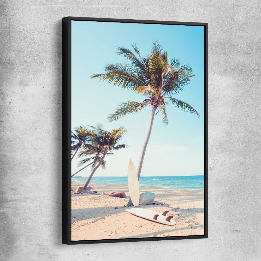 Beach and coastal wall art print of Surfing Break with black framed canvas