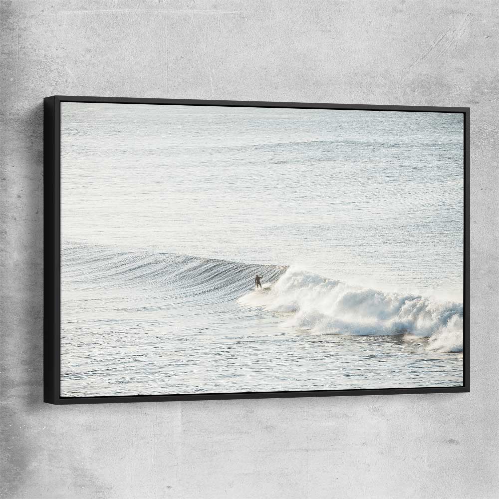 Beach and coastal wall art print of Surfing Waves with black framed canvas