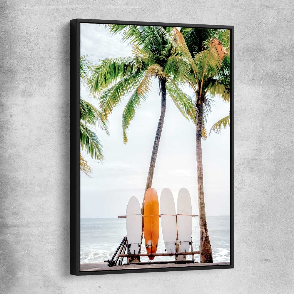 Beach and coastal wall art print of Tropical Surf with black framed canvas