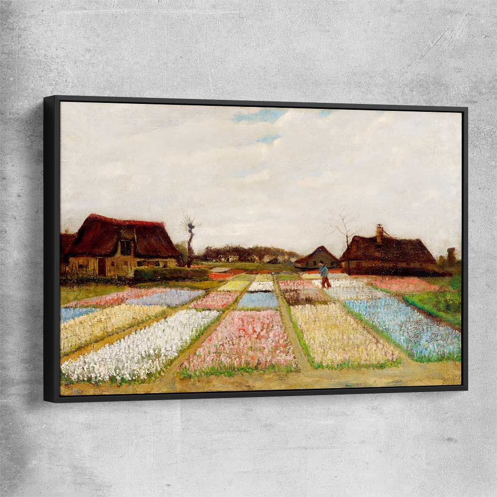 Classic wall art and canvas print of Bulb Fields Van Gogh with black framed canvas