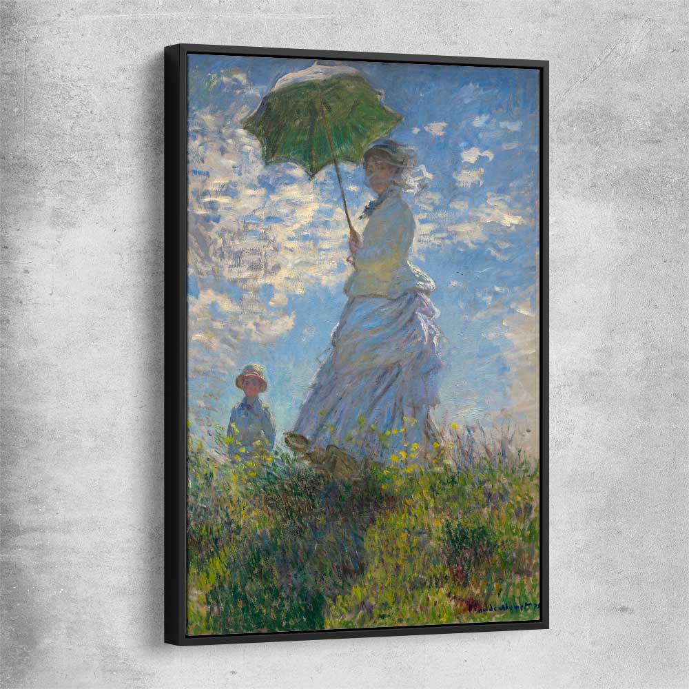Classic wall art and canvas print of Madame Monet Claude Monet with black framed canvas