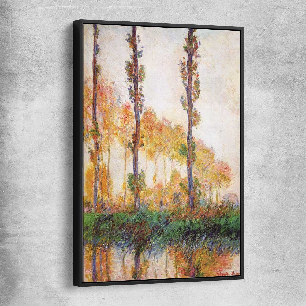 Classic wall art and canvas print of Poplars Claude Monet with black framed canvas