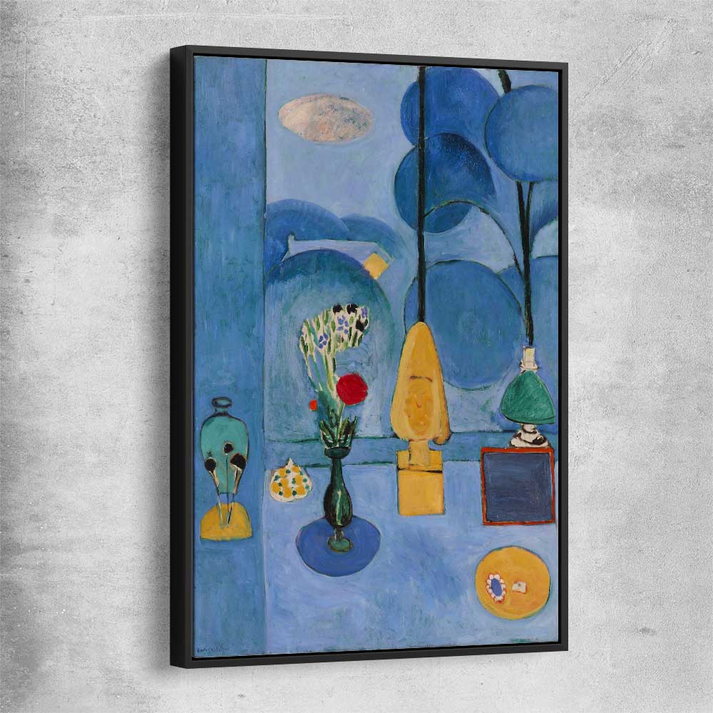 Classic wall art and canvas print of The Blue Window Henri Matisse with black framed canvas