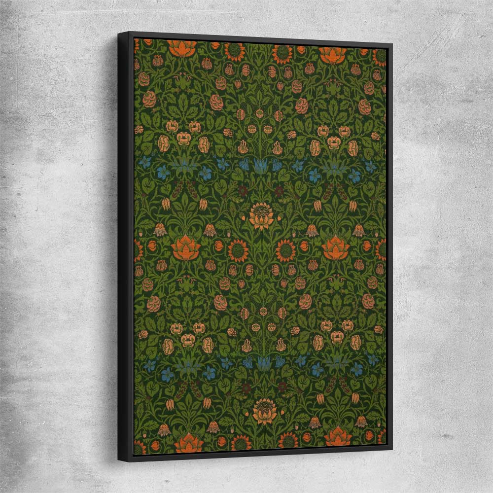 Classic wall art and canvas print of Violet Columbine William Morris with black framed canvas