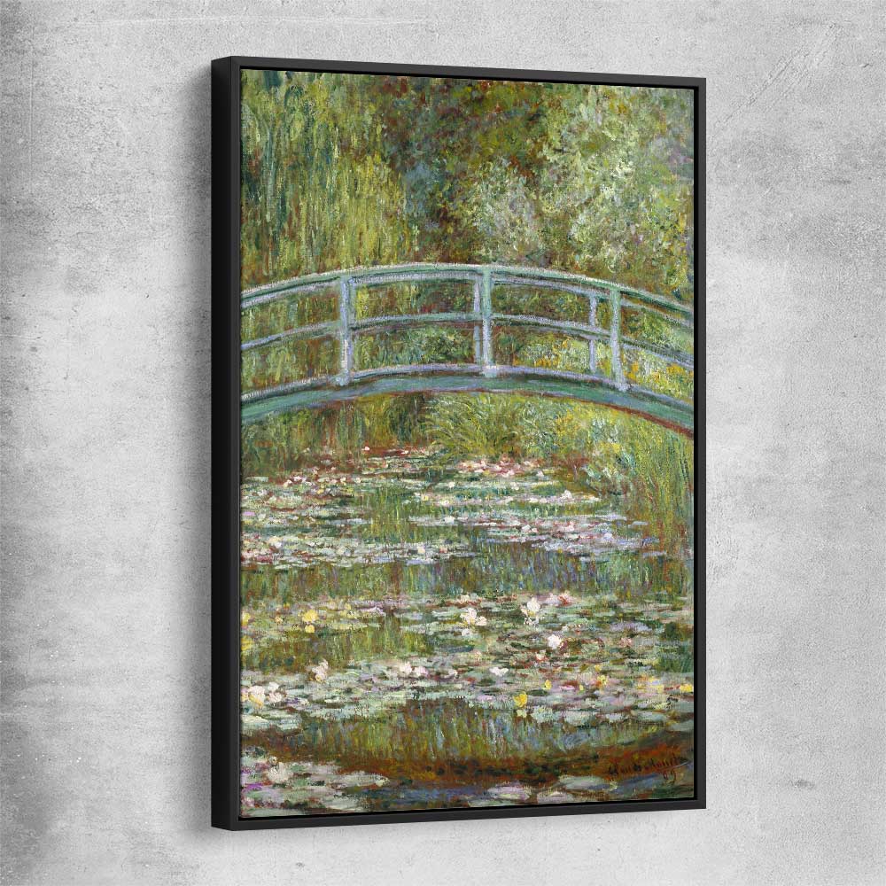 Classic wall art and canvas print of Water Lilies Pond Claude Monet with black framed canvas