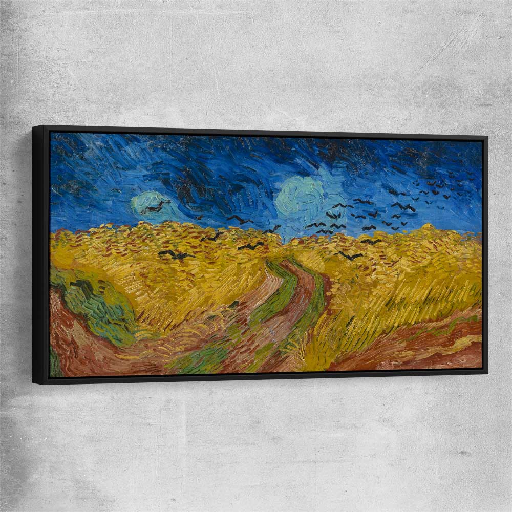 Classic wall art and canvas print of Wheatfield with Crows Van Gogh with black framed canvas