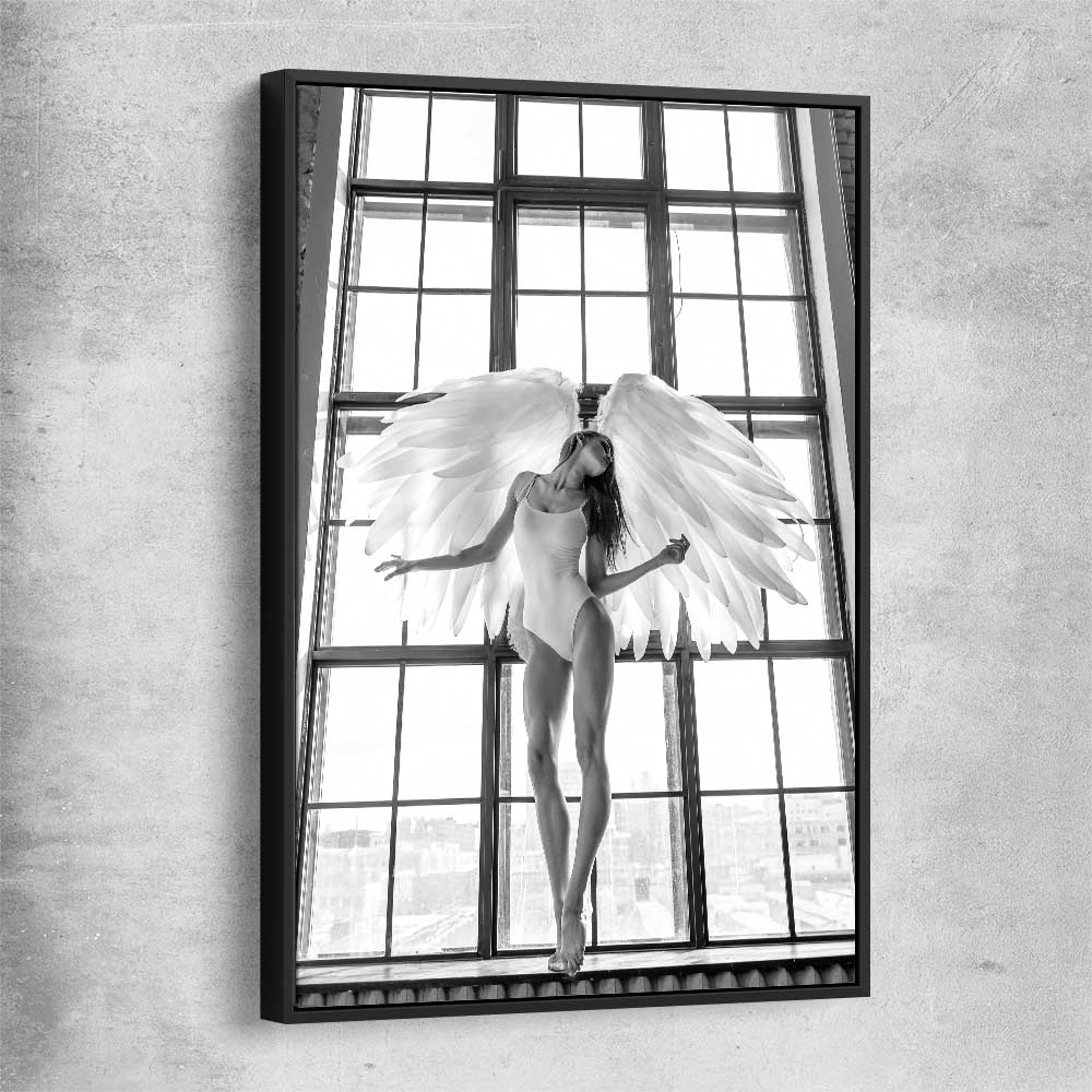Angel Love One black framed canvas - part of our high quality fashion canvas wall art and prints collection
