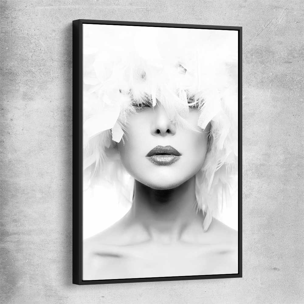 Feather Lips black framed canvas - part of our high quality fashion canvas wall art and prints collection
