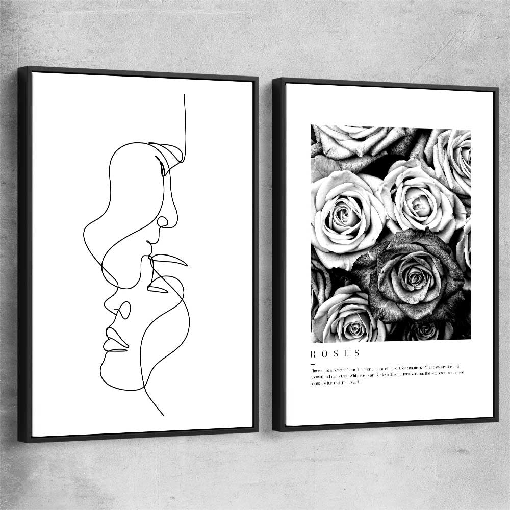Grey Flowers Pair black framed canvas - part of our high quality fashion canvas wall art and prints collection
