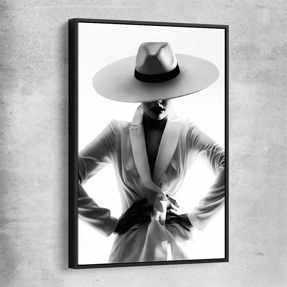 White Hat Gaze black framed canvas - part of our high quality fashion canvas wall art and prints collection