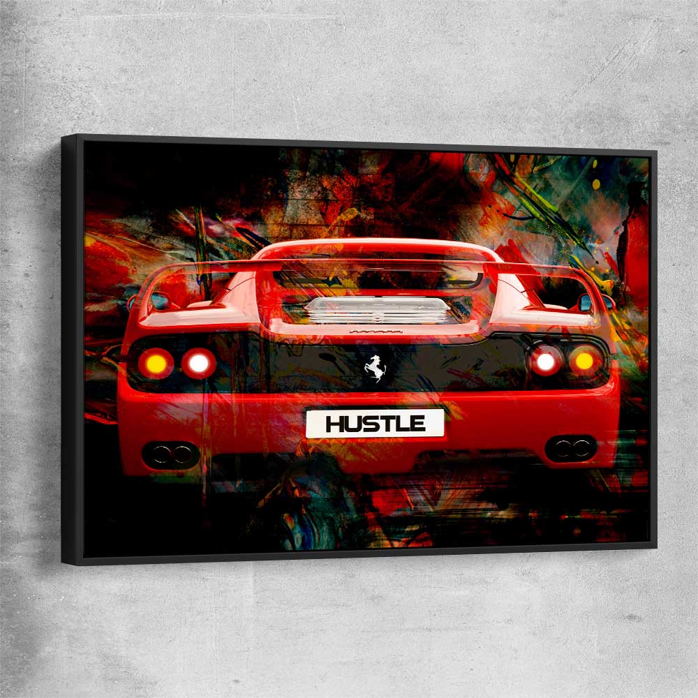 Inspirational wall art print of Hustle Fast with black framed canvas
