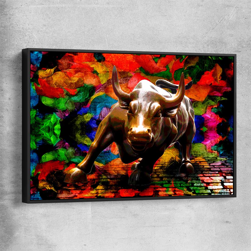 Inspirational wall art print of Raging Bull with black framed canvas