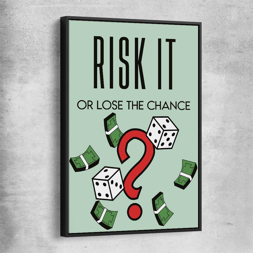 Inspirational wall art print of Roll the Dice with black framed canvas