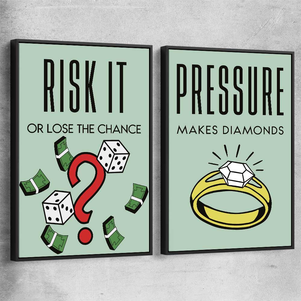 Inspirational wall art print of Roll the Dice Pair with black framed canvas