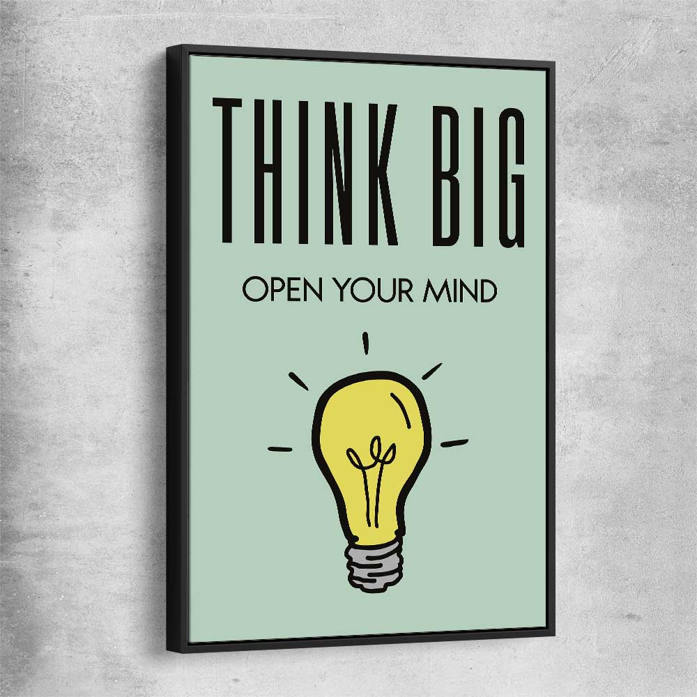 Inspirational wall art print of Think Big with black framed canvas