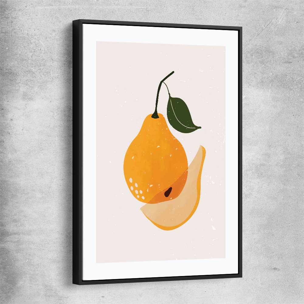 Brown Pear black framed canvas is a colourful and stylish canvas wall art and print suited for the kitchen area
