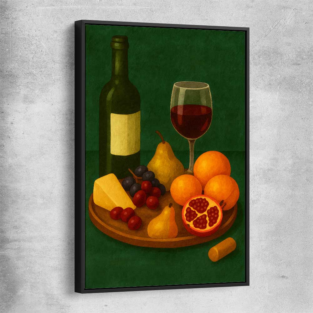 Wine at Dusk One black framed canvas is a colourful and stylish canvas wall art and print suited for the kitchen area